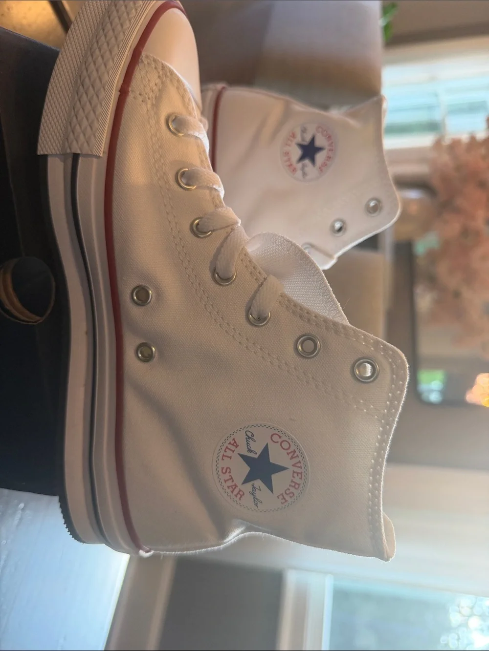 Converse White High-Top Sneakers with Red Midsole Stripe